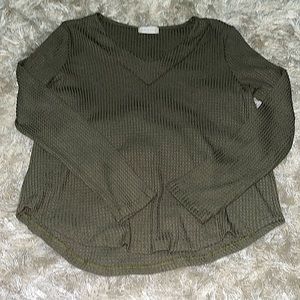 Waffle knit army green blouse